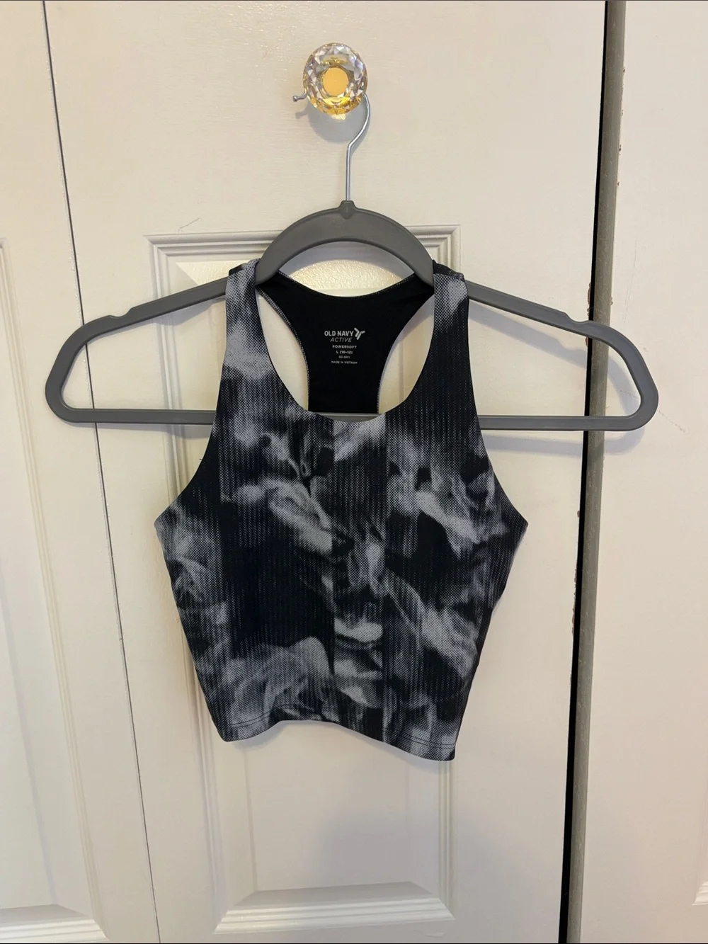 Old Navy Active Black & Gray Tie-Dye Racerback Crop Tank Top - Size L (10-12)